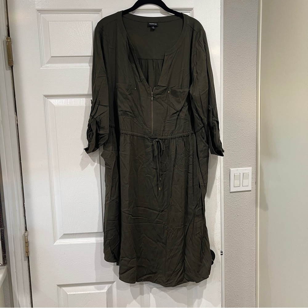 Torrid Army Green Tie Dress - Picture 2 of 7